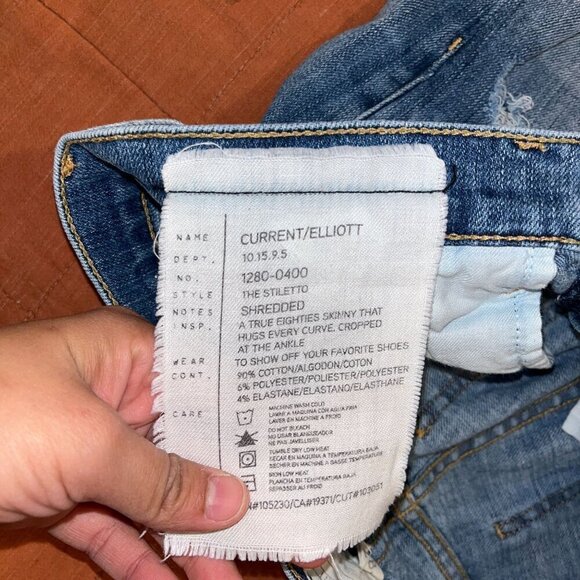 Current/Elliott The Stiletto Shredded Skinny Jeans Size 28 Blue Denim Womens - Picture 7 of 10